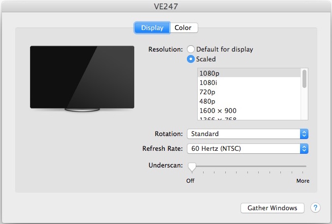 All possible screen resolutions shown for a Mac Display