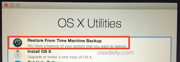 Restore a Mac from Time Machine on boot from Recovery HD