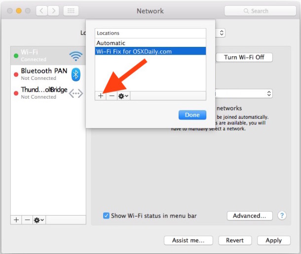 Create new network location in OS X