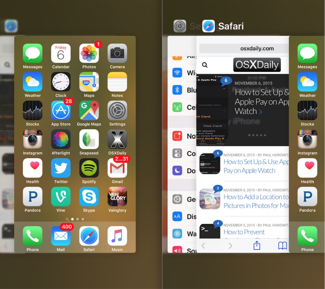 The App Switcher multitasking screen on iPhone can be accessed with 3D Touch