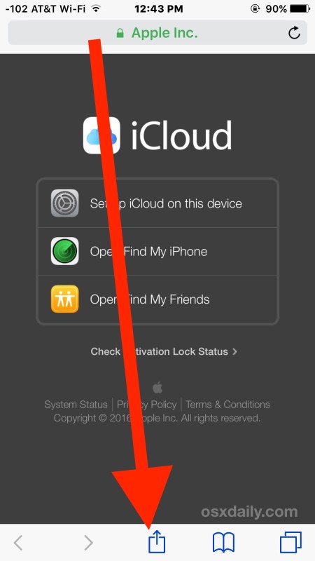 Login and sign-in to iCloud.com from iPhone