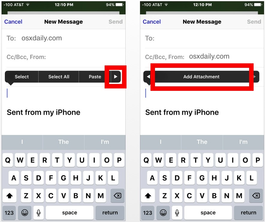 Add an attachment to email in iOS Mail app