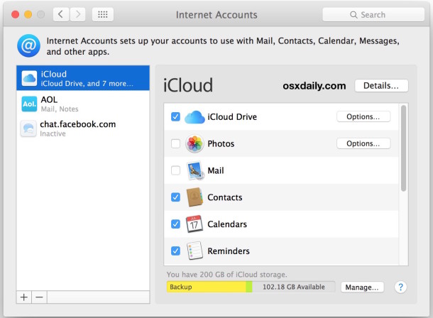 Delete other mail accounts or internet accounts in Mac OS X