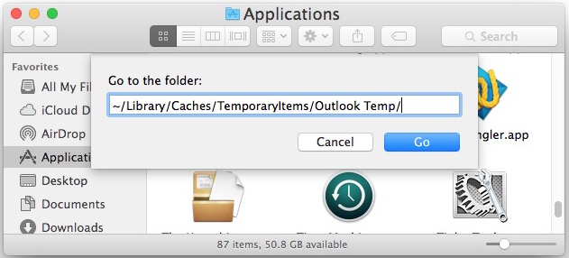 Go to Outlook Temp folder on Mac