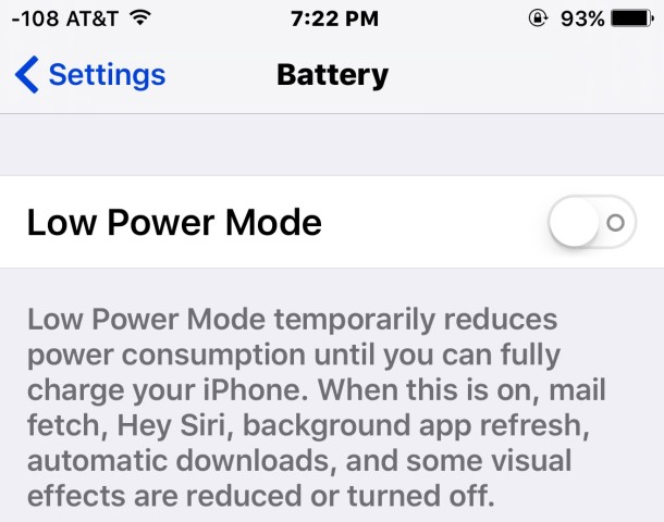 Turning off low power mode removes the yellow battery icon