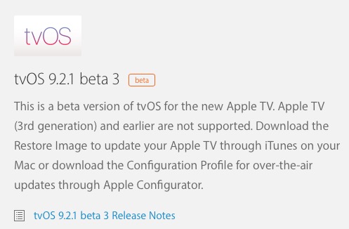 tvOS 9.2.1 beta 3