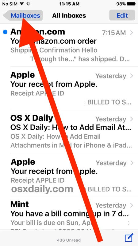 Unread email folder iOS