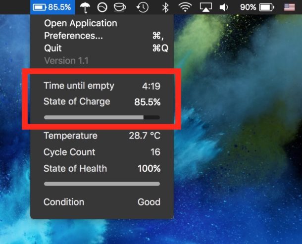 How to show time left for battery mac sierra ca