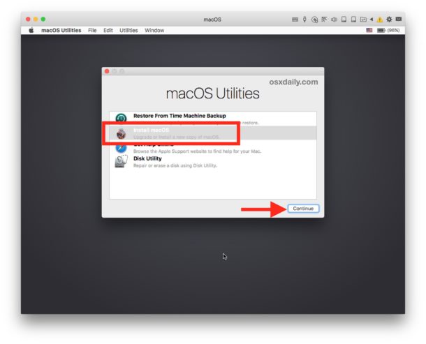 Install macOS in the virtual machine 