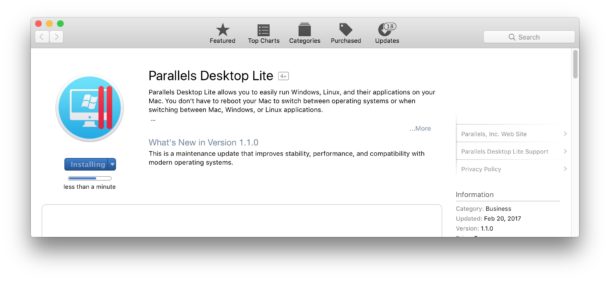 Download Parallels Lite from Mac App Store