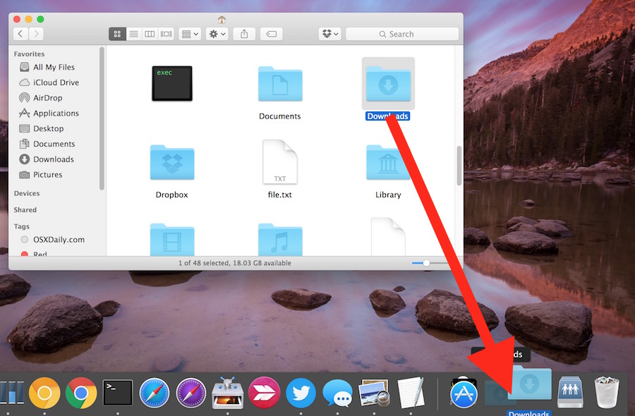 mac download folder in dock