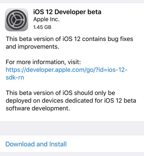 iOS 12 beta 1 download