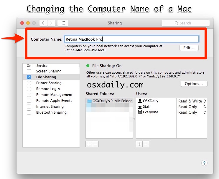 Change the computer name of a Mac
