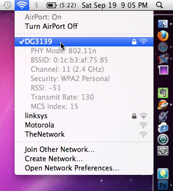 wireless info airport menu