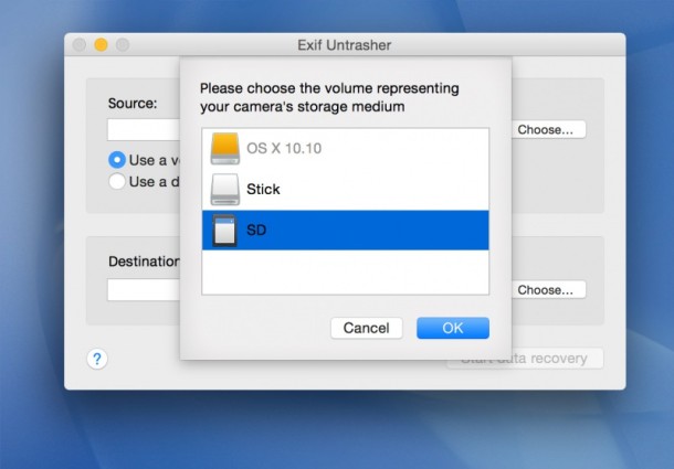 Exif UnTrasher on Mac OS X can restore deleted memory card images