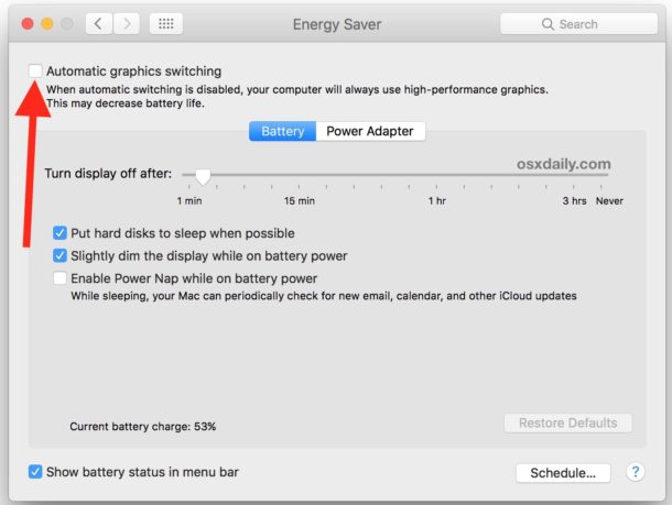 Disable automatic graphics switching on MacBook Pro