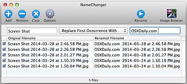 Бесплатная программа пакетного переименования NameChanger для Mac OS X