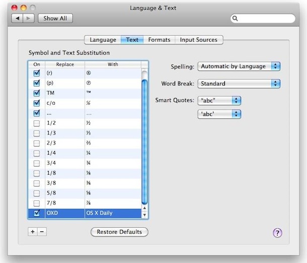 text substitution mac