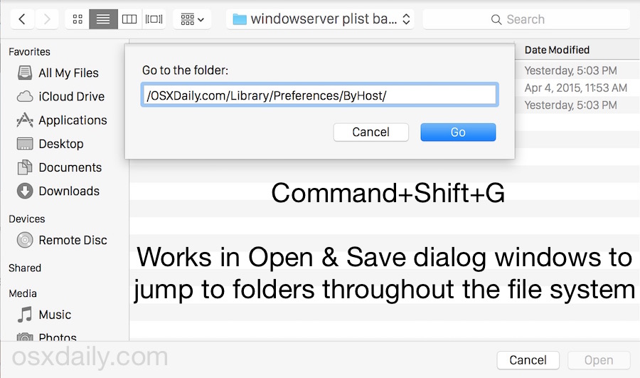 Access Go To Folder from Open & Save dialog windows in Mac OS X