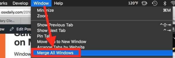 How to merge all Windows in Safari on Mac to tabs