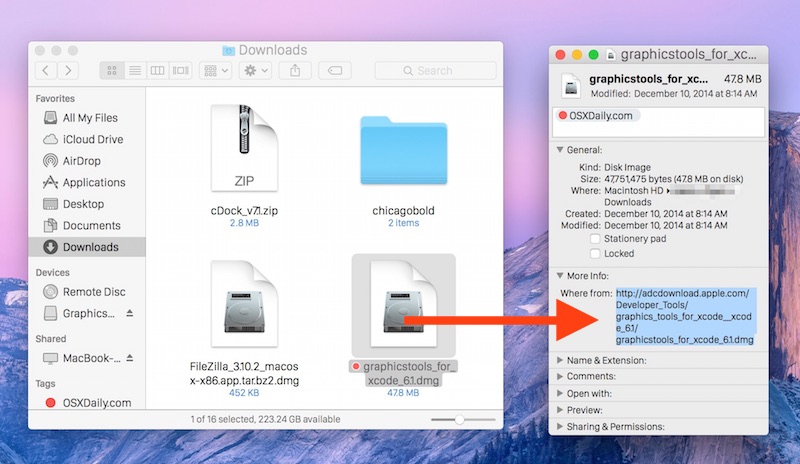 Find a downloaded files origin location in Mac OS X