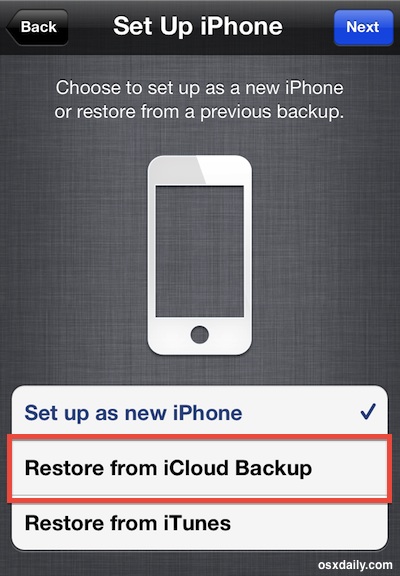 Restore an iPhone from iCloud Backup