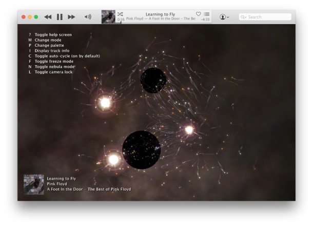iTunes visualizer effect keys
