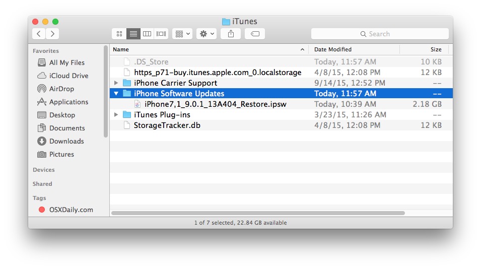 Where iOS IPSW files are located on Mac OS X