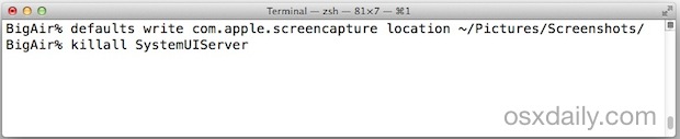 Change the screen shot save file location in Mac OS X