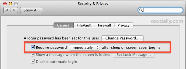 Require a password for the Lock Screen in Mac OS X