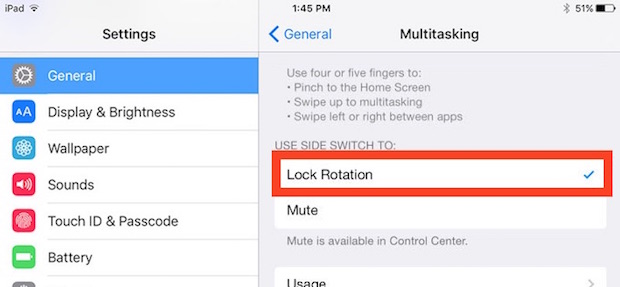 Включить аппаратную кнопку блокировки ориентации на iPad