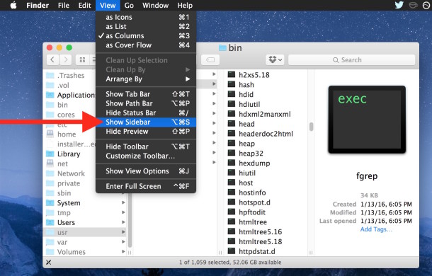 How to Show finder sidebar in mac OS X