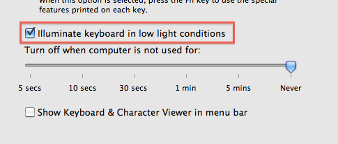 Apple Backlit Keyboard Setting from 2011 iMac