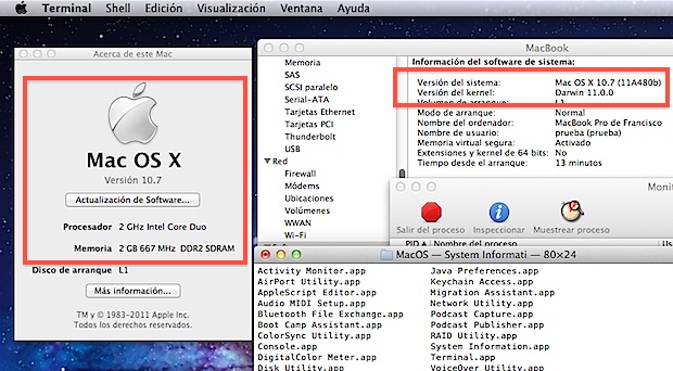 Mac OS X 10.7 Lion running on a Core Duo Mac