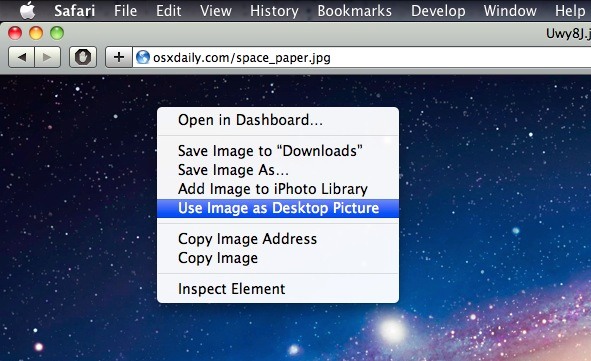 set Mac  OS X desktop background wallpaper picture from Safari