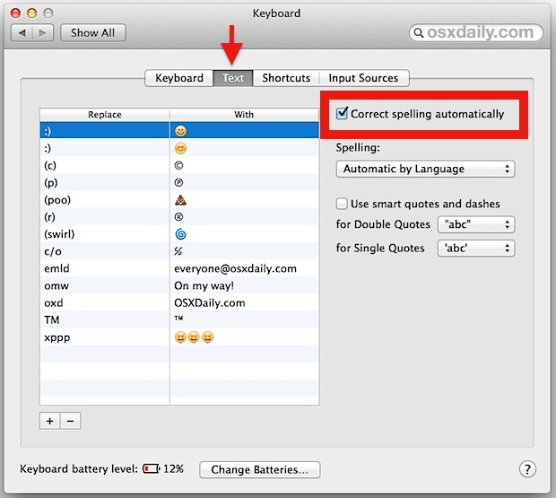 Disable Autocorrect in Mac OS X