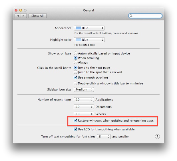 Disable Mac OS X Lion Resume feature