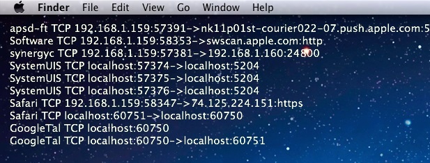 Display open network connections on Mac OS X desktop