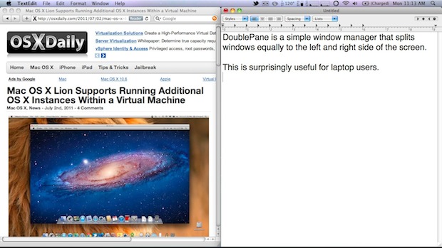 DoublePane Window Manager for Mac OS X 