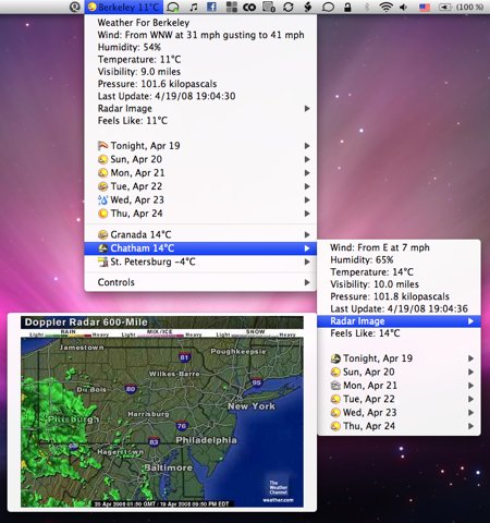 Weather info in the Mac OS X menu bar