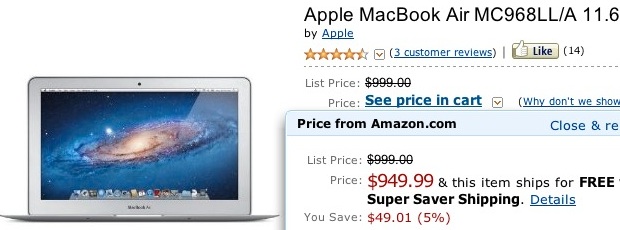 2011 MacBook Air 11.6″ Discounted to $949.99 from Amazon with Free 