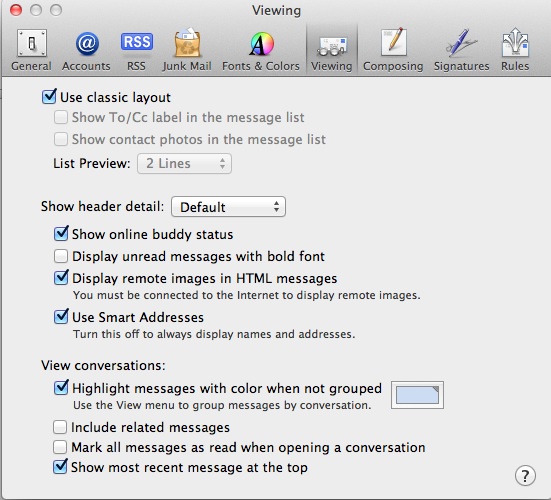 Get the old Mail layout back in Mac OS X Lion