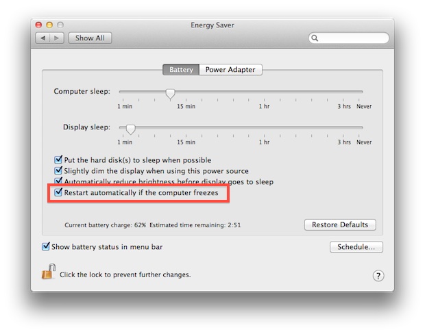 Automatically restart Mac if freezes in OS X Lion