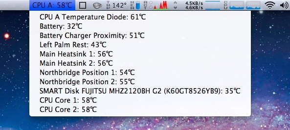 Mac Temperature Monitor pull down menu