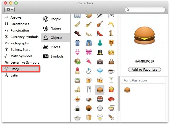 The Emoji Character Selector in Mac OS X
