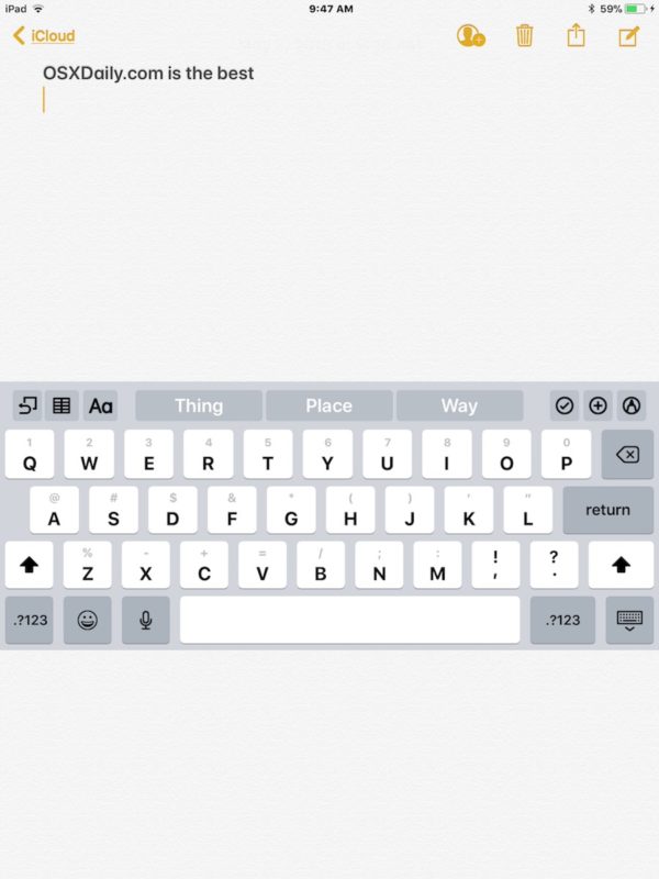 The iPad keyboard can be moved around on screen for easier typing and access