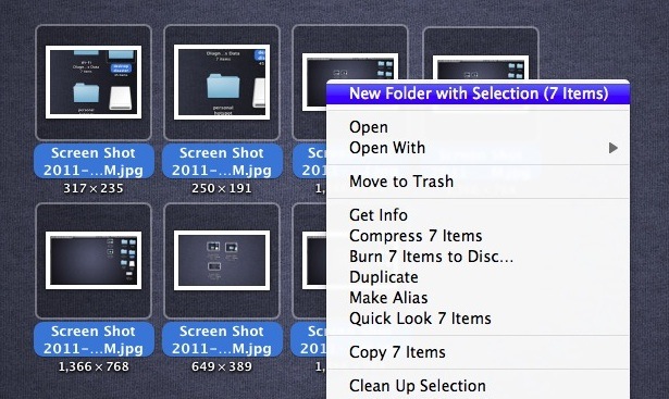 New folder from selected items in Mac OS X Lion