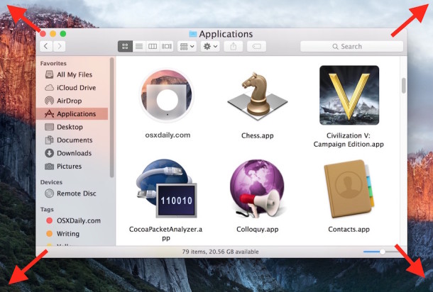 Resize windows in Mac OS X