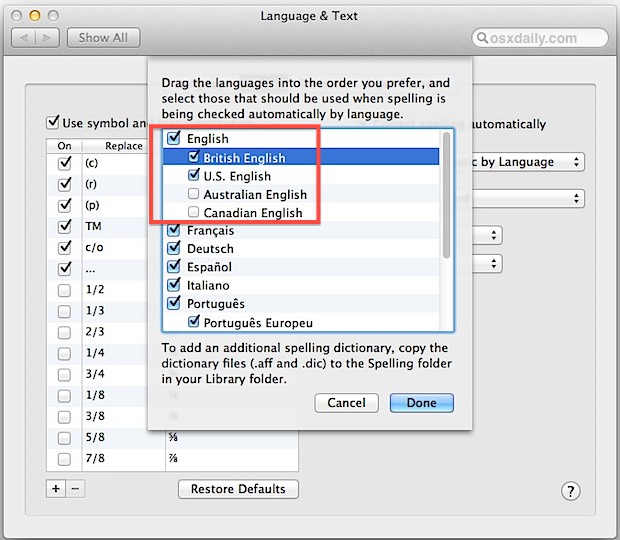 Set Language Autocorrect Priority in Mac OS X Lion