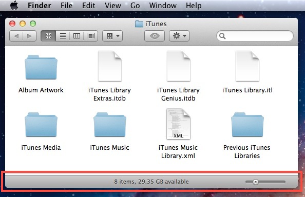 Status bar in Mac OS X Folders